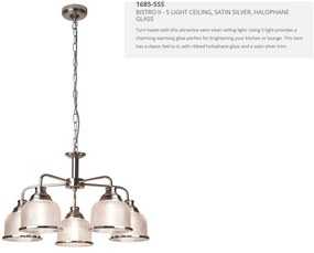 Lustra suspendata design clasic Bistro II 5L argintiu satin 1685-5SS SRT