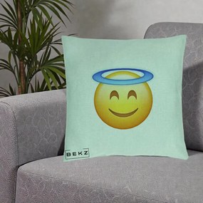 Perna Decorativa Emoji Inger cu Aureola, 40x40 cm, Verde Menta, Husa Detasabila, Perna Inclusa, BEKZ®