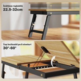 HOMCOM Suport Laptop Înclinabil, cu Înălțime Reglabilă și Sertar Lateral, 86x33x22,5-32 cm, Negru | Aosom Romania