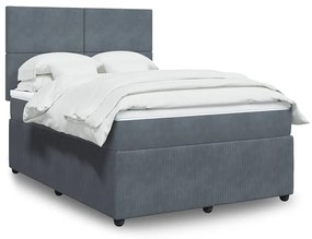 vidaXL Pat box spring cu saltea, gri închis, 140x190 cm, catifea