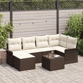 vidaXL Set de canapele pentru grădină cu pernă 7 pcs Maro Rattan poli
