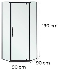 Celtic 90x90 cm cabină de duș pentagonală fără tavă negru