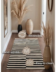 Covor tip traversă negru-alb reversibil/țesut manual din lână 80x200 cm Donna – Hanse Home