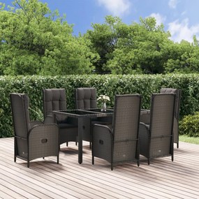 Set mobilier de grădină cu perne, 7 piese, negru/gri, poliratan