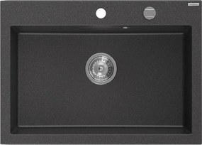 Mexen Elix chiuvetă de bucătărie granit 1 cameră 700 x 500 mm, negru pătat, sifon crom - 6526701005-76