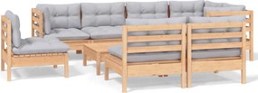 vidaXL Set mobilier de grădină cu perne gri, 9 piese, lemn masiv pin