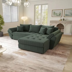 Colțar extensibil dumonde cu ladă de depozitare si sezut confortabil din spuma high-density, Loana Ambience Green II 270x185 cm