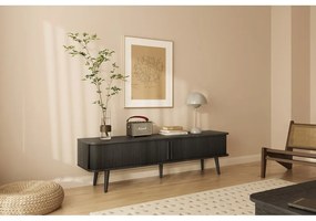 Comodă TV neagră cu aspect de lemn de stejar 178x50x40 cm Rove – Woodman