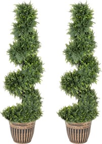 HOMCOM Set 2 Chiparoși Artificiali Spiralați 120 cm cu Ghiveci, pentru Decor Interior și Exterior, Verde | Aosom Romania