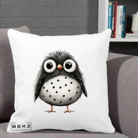 Perna Decorativa Bufnita Neagra cu Buline Albe, 40x40 cm, Alba Mata, Husa Detasabila, Perna Inclusa, BEKZ®