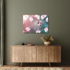 Tablou pe sticlă - Fluture între flori (70x50 cm)