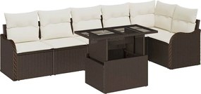 vidaXL Set de canapea cu pernă 7 pcs Maro Rattan poli