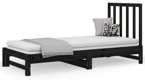 3108331 vidaXL Pat de zi extensibil, negru, 2x(90x190) cm, lemn masiv de pin
