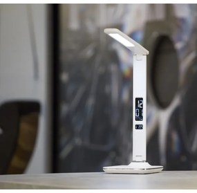 Immax 08934L - LED lampa de masa cu display KINGFISHER LED/9W/230V alba