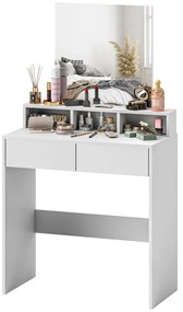 HOMCOM Coafură cu oglindă, masă de machiaj cu 2 sertare și 3 compartimente, stil modern, 75 x 38 x 135 cm, alb | Aosom Romania