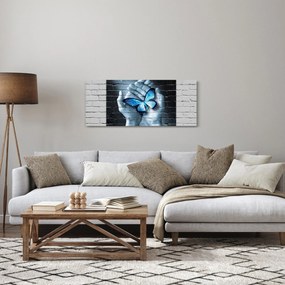 Tablou cu flutere albastru pe perete (120x50 cm)