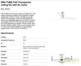 Ventilator de tavan modern cu telecomanda MINI TUBE FAN Transparent 33393
