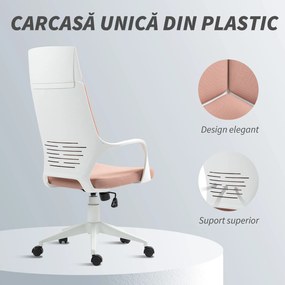 HOMCOM Scaun de Birou sau Gaming din Țesătură cu Spătar Înalt, Roz | Aosom Romania