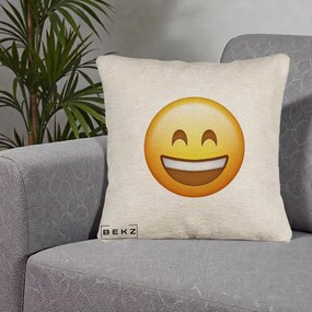Perna Decorativa Emoji Zambet Mare, 40x40 cm, Bej Canapea, Husa Detasabila, Perna Inclusa, BEKZ®
