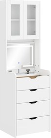 HOMCOM Stație de Machiaj cu Lumini LED în 3 Culori, Oglindă Rabatabilă, Scaun Ascuns, Măsuță de Machiaj cu Scaun Îmbunătățit, 3 Sertare, Compartiment, Dulap cu Uși din Sticlă, Modern, Alb | Aosom Romania