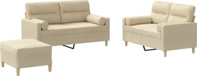 vidaXL Set de canapele cu perne, 3 piese, crem, textil