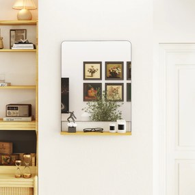 HOMCOM Oglindă de perete 80 x 60 cm cu raft din lemn, oglindă dreptunghiulară modernă cu ramă metalică, negru | Aosom Romania