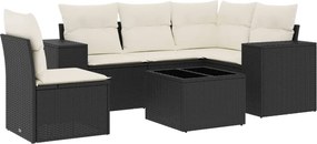 vidaXL Set mobilier de grădină cu perne, 6 piese, negru, poliratan