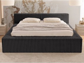 Pat matrimonial negru tapițat cu spațiu de depozitare cu somieră 140x200 cm Cloe – Ropez