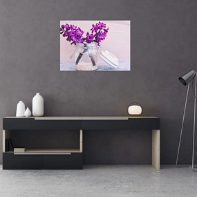 Tablou pe sticlă cu flori violete (70x50 cm)