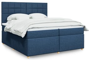 vidaXL Pat box spring cu saltea, albastru, 200x200 cm, textil