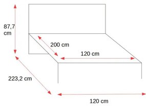 Pat Dormitor Dot Stejar Negru Si Artizanal, Dimensiune Saltea 120 x 200 Cm