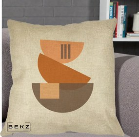 Perna Decorativa Geometric Bauhaus Boluri Portocaliu, 40x40 cm, Crem, Husa Detasabila, Perna Inclusa, BEKZ®
