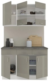 Set Bucatarie Karo V3, Gri Lucios/Alb, MDF, Blat Thermo 28 mm, L 120 cm