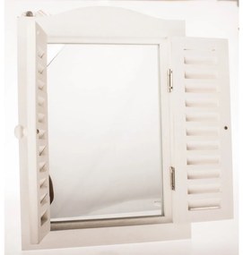 Oglindă suspendată cu obloane Vintage, patină albă, 30 x 45 x 3 cm