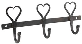 Cuier de perete decorativ, din metal, 3 carlige, Coeur Black