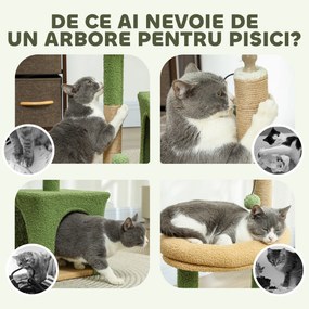 PawHut Ansamblu de Joacă pentru Pisici cu Căsuță, 2 Jucării cu Bilă și Pat Verde și Maro | Aosom Romania