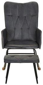 339697 vidaXL Scaun balansoar cu taburet, gri, piele naturală