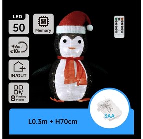 Aigostar - Pinguin luminos de Crăciun pentru exterior, 50 LED, alimentare 3x AA, IP44