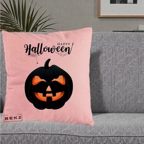 Perna Decorativa Happy Halloween Dovleac Negru cu Paianjen, 40x40 cm, Roz, Husa Detasabila, Perna Inclusa, BEKZ®