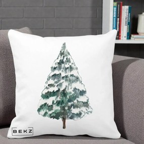 Perna Decorativa cu tematica de Craciun, Brad 2, 40x40 cm, Alba Mata, Husa Detasabila, Perna Inclusa, BEKZ®