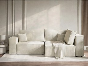 Colțar crem extensibil/cu spațiu de depozitare cu tapițerie din chenille (cu colț pe partea dreaptă/în formă de ”L”) Tonga – Maison de Rêve