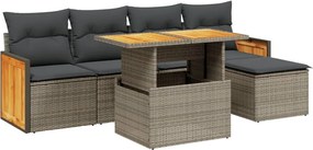 vidaXL Set mobilier grădină cu perne, 6 piese, gri, poliratan