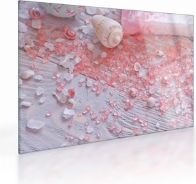 Tablou pe sticlă - Atmosfera de litoral în nuanțe roz (70x50 cm)