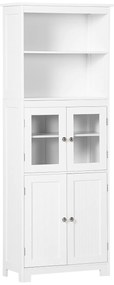 HOMCOM Dulap Camara Bucătărie, 2 Rafturi Deschise, 2 Dulapuri cu Uși, MDF și Sticlă Securizată, 60x30x162 cm, Alb | Aosom Romania