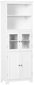 HOMCOM Dulap Camara Bucătărie, 2 Rafturi Deschise, 2 Dulapuri cu Uși, MDF și Sticlă Securizată, 60x30x162 cm, Alb | Aosom Romania