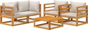 vidaXL Set mobilier grădină, perne gri deschis, 5 piese, lemn masiv
