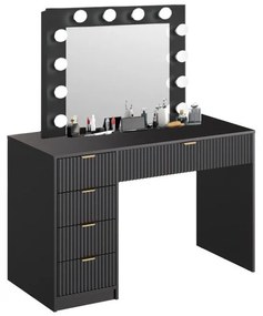 SEN22 - Set Masa toaleta cu riflaje, 120 cm, cosmetica, masuta machiaj, oglinda cu LED, cu sau fara scaun - Alb sau Negru