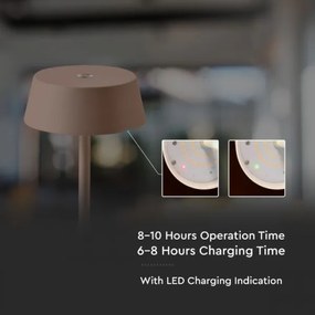 Lampă LED de birou, exterior, reglabilă, tactilă, reîncărcabilă, 2W, IP54, maro