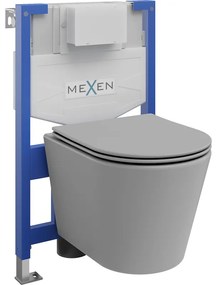 Mexen set WC încastrat cadru Felix XS-F cu vas de toaletă Rico și capac de toaletă cu închidere lentă, Gri deschis mat - 680307