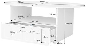 Masă de cafea în formă de nor cu sertare și spații de depozitare, 100×60×39,2 cm, Alb